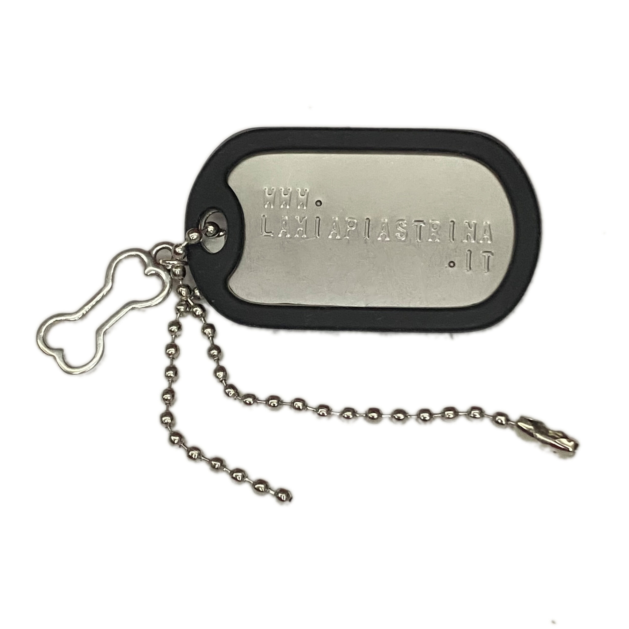 piastrina silver incisa con charms ciondolo osso e catenella