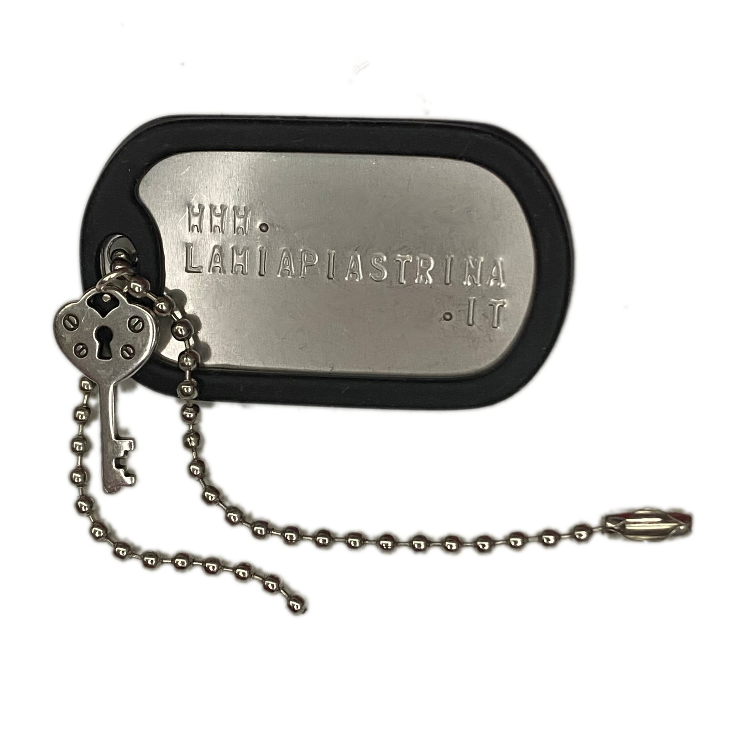 piastrina silver incisa con charms ciondolo chiave e catenella